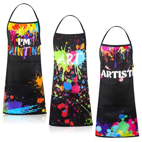 3 Pcs Painting Artist Apron with 2 Pockets, Colorful Artist Smock, Adjustable Painting Aprons for Adults - color: Black