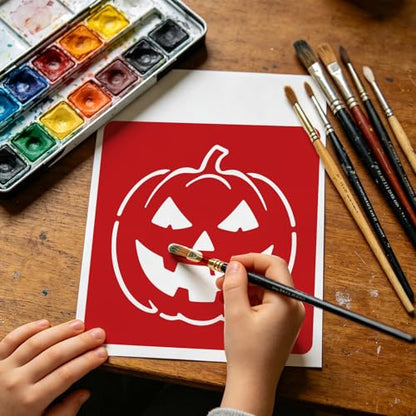 CUTHOLLOW 25PCS Halloween Pattern Elements Painting Shape Stencils Sets - 8 Inch Reusable&Washable Drawing Template, Different Primary Themed Sidewalk Chalk Art Stencils Kit for Craft Room Wall Paper - style: Halloween Elements
