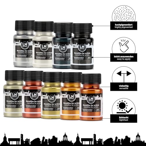 Metallic Acrylic Paint 9 x 1.69 fl oz - Opulence - Premium Metallic Acrylic Paints for Artists, 50ml – Perfect for Canvas, Wood, Ceramic, and DIY Projects - color: Opulence