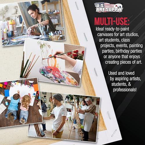 U.S. Art Supply 8"x36" Stretched Canvas for Painting, Gallery Depth 3-Pack - size: 8" x 36"