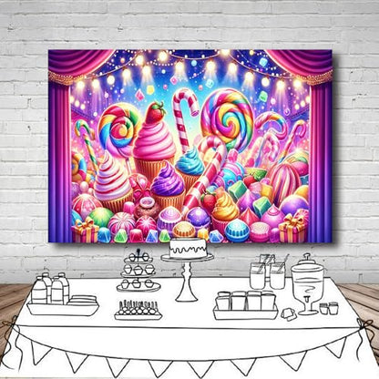 10x8FT Candyland Backdrop Sweet Candy Fest Ice Cream Lollipop Candy Cane Background for Kids Baby Shower Birthday Decorations Girls Sweet Candy Party Vinyl - size: 10x8FT