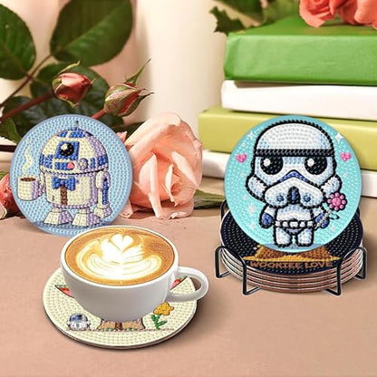nekpiahu 8 PCS Cartoon Diamond Art Coasters Kits, Diamond Painting Coasters with Holder, DIY Cartoon Life Coaster Diamond Art Kits for Adults, Beginners Round Full Drill Diamond Art Craft Supplies - color: BDWY481