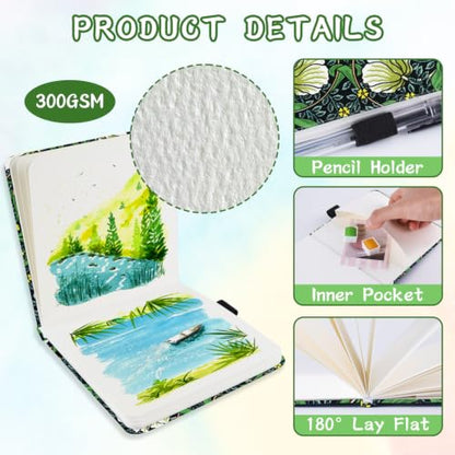 5x5 Watercolor Sketchbook,Mixed Media Pad,Travel Portable Drawing Journal - color: Morris Vine