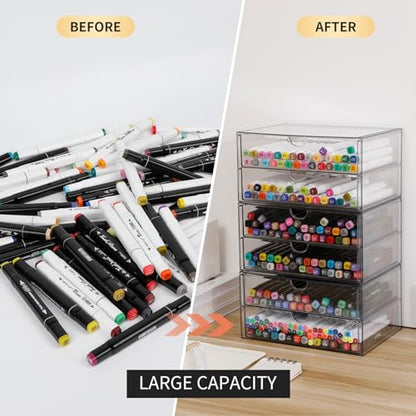 Clear Desk Drawer Organizer, 6 Drawers, Plastic | Stackable Desk Organizers and Accessories, For Pencils, Books, Art Crafts, Makeup, For Home Office, Bathroom, Kitchen - size: 6 Drawers