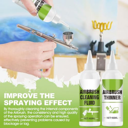 JAOJAO Airbrush Cleaner Kit, Air Brush Cleaner with Thinner, 100ml Each