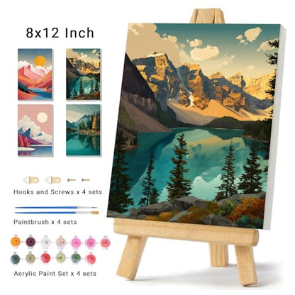 4 Pack Framed Paint by Numbers Kit for Adults Beginner Canvas Painting by Numbers for Adults Landscape Easy Adult Paint by Number Kits with Frame Mountain Watercolor Painting by Number 8x12 Inch - color: YFa1720