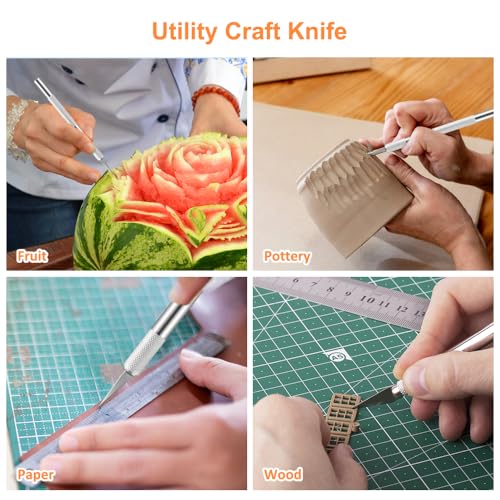5PCS Craft Knife Hobby Knife Includes 50PCS Spare Exacto Knife Blades #11, HEADLEY TOOLS Precision Exacto Knife Set Ideal for Crafting, Scrapbooking, Arts, DIY, Stencil, Carving - color: Silver
