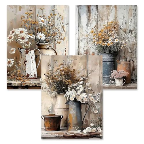 3 Pack Square Diamond Art Kits for Adults Diamond Painting Kit for Beginner | 3 Pack Rustic Farmhouse Daisy 5D DIY Square Diamond Dots Full Drill Crafts for Gem Art Dot Art for Adults Home Wall Decor - color: DP02672, size: Square diamond painting
