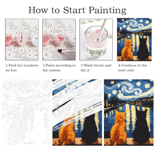 Paint by Numbers Kit for Adults Beginner Animal,Starry Night Cat,16x20" - color: 16"X20"Rolled Canvas(Frameless)-Cat 5