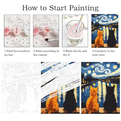 Paint by Numbers Kit for Adults Beginner Animal,Starry Night Cat,16x20" - color: 16"X20"Rolled Canvas(Frameless)-Cat 5