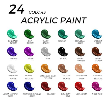 koseibal 24 Color Acrylic Paints Set with Tabletop Easel and Canvas Pad - color: 24x12ml+Easel-S