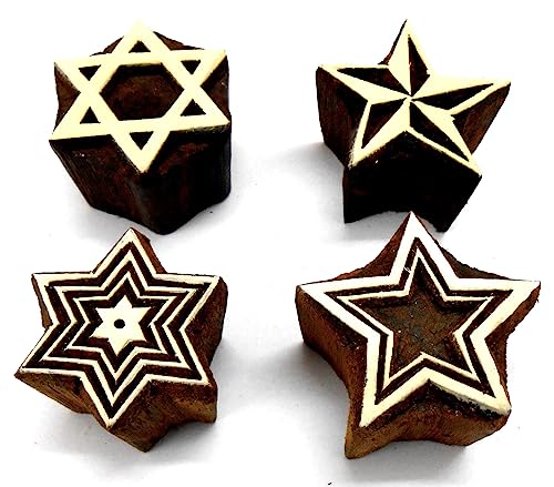 Shining Four Stars Wooden Blocks Stamps for Printing on Textiles, Pottery Crafts,Henna, Scrapbooking (Set of 4) - size: Pack # 102