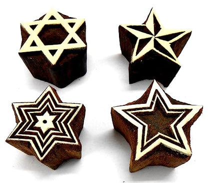 Shining Four Stars Wooden Blocks Stamps for Printing on Textiles, Pottery Crafts,Henna, Scrapbooking (Set of 4) - size: Pack # 102
