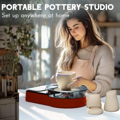 Pottery Wheel for Adults - Complete Pottery Tools Kit for Beginners, 6" Turntable Two-Way Rotation Adjustable Speed, 2.2 lbs. Air Dry Clay, Mini Clay Making Pottery Wheel with Storage Design (Red) - color: Red