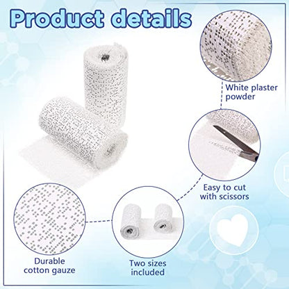 Newwiee 24 Rolls Plaster Cloth Gauze Bandages Rolls Bulk, White | Plaster Strips with 2 Sizes, 3 x 106 Inch, 4 x 106 Inch, for Body Cast, Craft Projects, Mask Making, Scenery Art