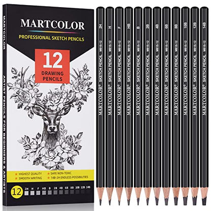 MARTCOLOR Drawing Sketching Pencils Set, 12 Pack Graphite Pencils(14B - 2H)