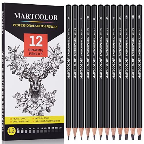 MARTCOLOR Drawing Sketching Pencils Set, 12 Pack Graphite Pencils(14B - 2H)
