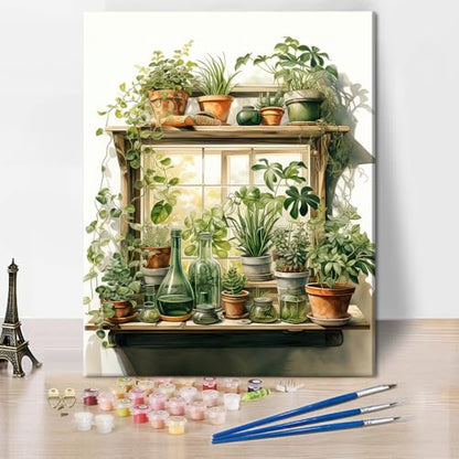 Paint by Number for Adults Green Plant, Paint by Numbers Kit for Adults Leaf, DIY Acrylic Paint by Numbers Kits on Canvas Potted, Acrylic Painting Kits Art Crafts 16"x20"(Frameless) - color: Green Plant