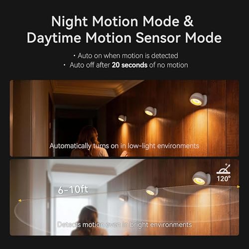 Hopedone 360° Magnetic Motion Sensor Wall Light, Detachable, 1 Pack | 3 color temperatures plus RGB, 5-level remote dimming, closets, halls, constant-on option, USB-C charge