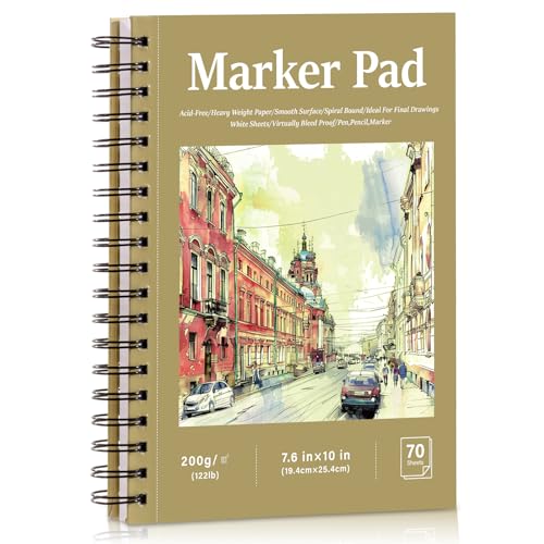 200gsm Hardcover Marker Paper Pad 7.6 × 10 in, 70 Sheets, Spiral Bound - size: 7.6×10 Inch (70 Sheets)