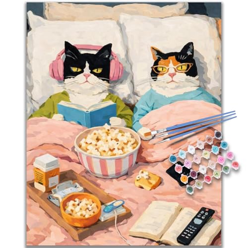 Kalonyth Black Cat Paint by Numbers Kit for Adults, 16x20 inch, No Framed | Funny Animal Adult Paint by Number Kits on Canvas, DIY Acrylic Painting, Stress Relief Craft Kits, Home Wall Decor Gift - color: OP-US12
