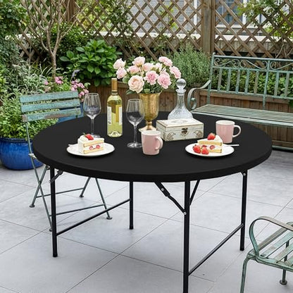 Round Fitted Tablecloth with Elastic-Black Spandex Table Covers 60 Inch | 4 Pack Spandex Stretch Windproof Washable Round Folding Banquet Tablecloths 5ft-Party Event Outdoor Wedding Trade Show Dining - color: Black, size: 60'' Round | 4 Pack