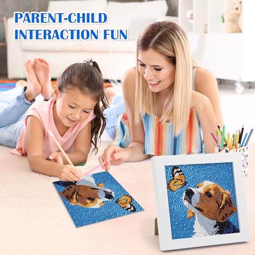 Leixonl Diamond Art Kits for Kids with Framed (7 in) Cartoon Animals DIY Gem Art Painting - Arts & Crafts Gifts for Beginners & Teens (Dog) - color: Dog
