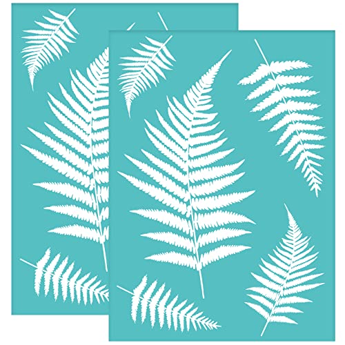 OLYCRAFT 2Pcs Self-Adhesive Silk Screen Printing Stencil Leaf Stencils Plant Mesh Transfer Stencil Reusable Silk Screen Stencils for Painting on Wood T-Shirt Fabric - 7.7x5.5 Inch - color: Fern Leaf