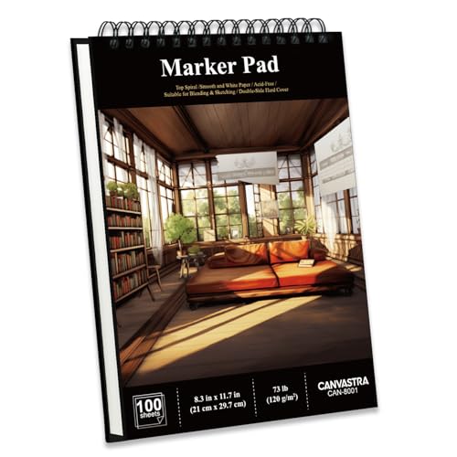 Marker Paper Sketchbook, 100 Sheets Alcohol Marker Paper, 73 lb/ 120 GSM (8.3x11.7 Inch) A4 Marker Sketchbook Bleedproof, Spiral Bound Marker Paper Pad, Sketch Pads for Drawing for Adults & Teens. - size: 8.3" × 11.7", 100 Sheets