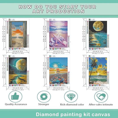 DOTZSO 6PCS Landscape Diamond Painting Art Kit for Adults Beginner 12x16 in | 5D Full Drill Resin, Landscape Pattern, Fits All Ages, Leisure Craft, Stress Relief, Wall/Shelf Display, All-Occasion Gift - color: AD Landscape Beach Moon Lake Dream