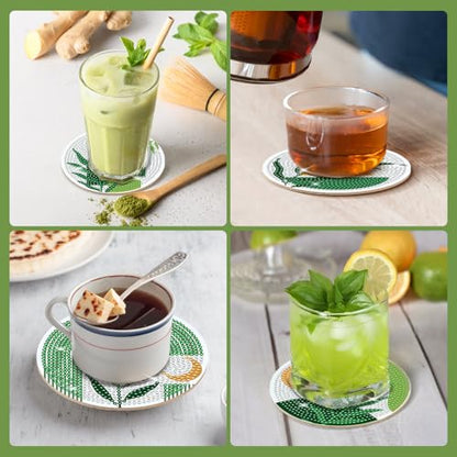 Boho Diamond Art Coasters - 8 Pcs DIY Green Plant Diamond Painting Coasters Kits with Holder for Drinks Coffee Aesthetic Gem Art Crafts Supplies Birthday Easter Gift for Beginners Adults - color: Boho Plant
