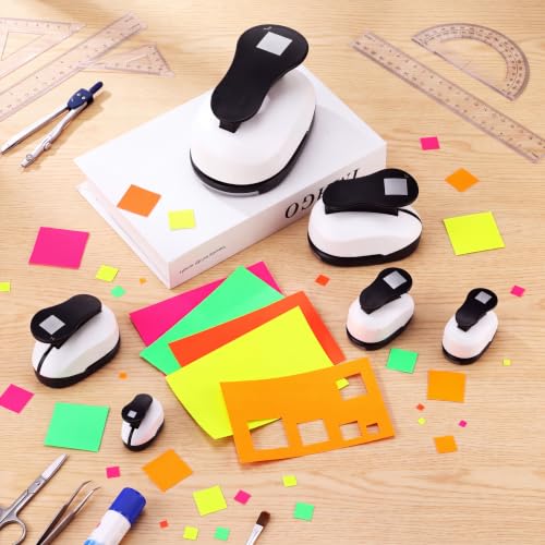 CHENGU 6 Pcs Square Punch Set 3in/2in/1.5in/1in/0.6in/0.3in Scrapbook Hole Punchers Crafting with 10 Sticker Paper Square Cutter Scrapbook for Office Supplies DIY Albums Photos(Black) - color: Black, style: Square