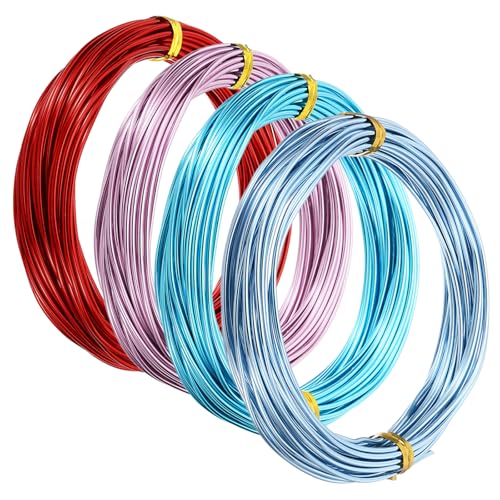 PATIKIL 32.8ft Aluminum Wire, 4pcs Jewelry Wire Bonsai Wire Metal Craft Wire 1.5mm 14 Gauge Wire for Crafts Bonsai Jewelry Making Beading Plants, Pink Red Blue Tone - color: Pink Red Blue Tone, size: 1.5mm x 32.8ft