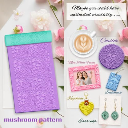 ACRNIGHEET 5 Pcs Polymer Clay Texture Roller, Mushroom Themed Embossing Rollers Pottery Stamp, Like Texture Sheets Work with Polymer Clay Cutters, Clays Jewelry Making Kit with Storage Box - color: Mushroon