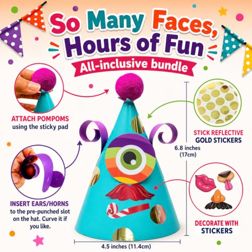 Glittery Garden Party Hats for Kids Art & Craft. Fun Birthday Activity Kit with Stickers. Animal Theme Party Favor, Game Supplies. Christmas, Thanksgiving, Easter Decoration - color: Multicolor 12 Hats