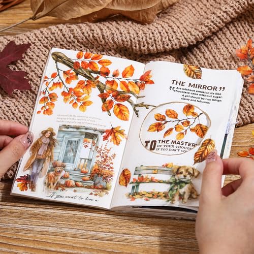 150 Pcs Fall Leaf Stickers for Scrapbooking and Journaling | PET material with colorful leaf, branch and berry designs for junk journals, collage, planners, card making and DIY crafts - color: Leafy Branches