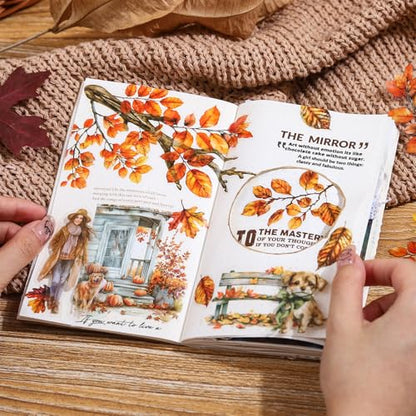 150 Pcs Fall Leaf Stickers for Scrapbooking and Journaling | PET material with colorful leaf, branch and berry designs for junk journals, collage, planners, card making and DIY crafts - color: Leafy Branches