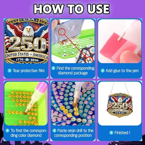 Lndependence Day Hanging Diamonds Art kit for Adult, USA 250th AnniversaryDIY Diamonds Painting Art Kit, Acrylic Diamonds Painting Suncatcher Board Kit Ornament, Special Crystal Diamond Hanging - color: DP03852