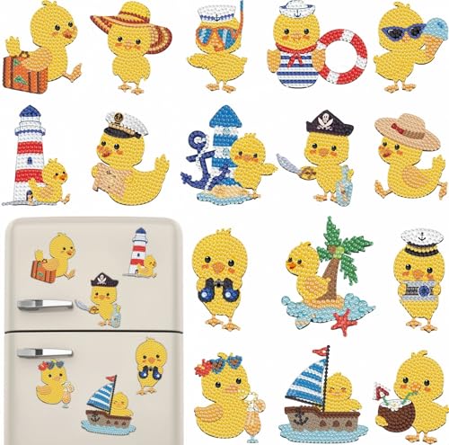 16 Pcs Duck Diamond Painting Magnets Kits Diamond Art Fridge Magnet Refrigerator Sticker Diamond Painting kit for Beginners Adults DIY Art Craft Gifts Home Decors - color: Duck