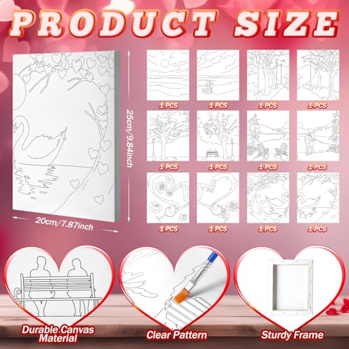 Motipuns 12 Set Couples Painting Kit Date Night Sip and Paint Kit | 8 x 10 Inch, Pre Drawn Canvas to Paint, Pre Printed Canvas with Easels Paints Brushes Aprons, Adult Romantic Party Supplies - style: Romantic Date
