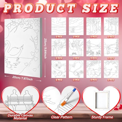 Motipuns 12 Set Couples Painting Kit Date Night Sip and Paint Kit | 8 x 10 Inch, Pre Drawn Canvas to Paint, Pre Printed Canvas with Easels Paints Brushes Aprons, Adult Romantic Party Supplies - style: Romantic Date