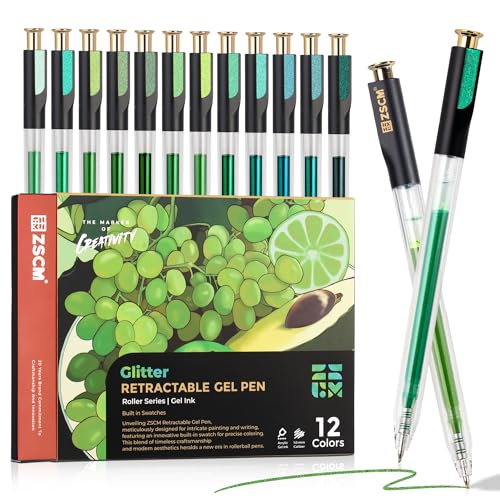 Green Retractable Glitter Gel Pens, 12 PCS Large Capacity Metallic Ink Pen - color: 12 Green