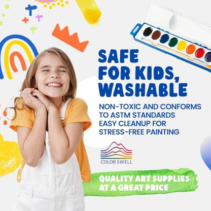 Color Swell 8 Color Bulk Watercolors with Wood Brushes, 36 Pack