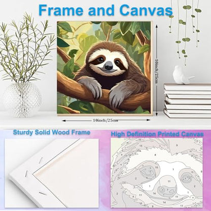 Artunion Framed Paint by Numbers Kit for Adults Beginners & Kids Ages 8-12,Cute Sloth Paint by Number with Frame,Animal Paint by Numbers Kit on Canvas 10 * 10 Inch Without Easel - color: ZXT-328-F