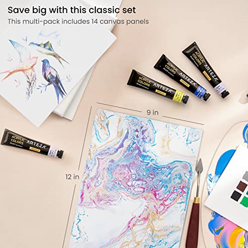 ARTEZA Canvas Boards for Painting, 9 x 12 Inches, Pack of 14, Blank White Canvas Panels for Acrylic, Oil and Gouache Painting - size: 9 x 12 (Pack of 14)