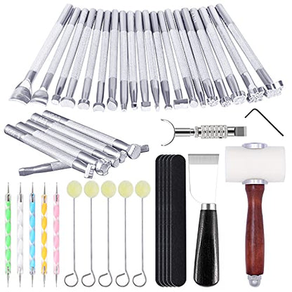 Leather Stamping Tools, Leather Carving Tool Kit, Saddle Making Tools Set - color: Large Set
