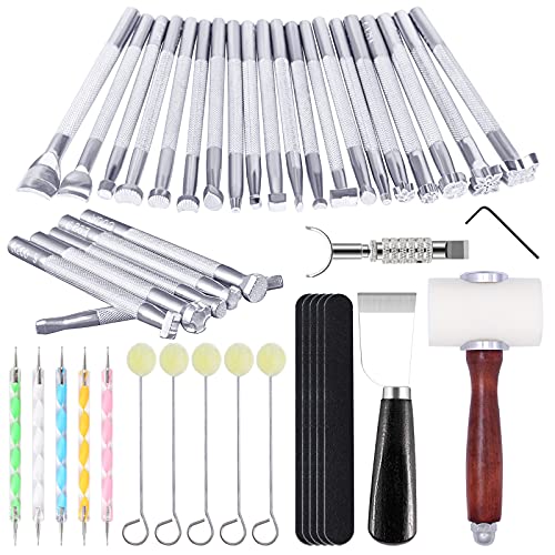 Leather Stamping Tools, Leather Carving Tool Kit, Saddle Making Tools Set - color: Large Set