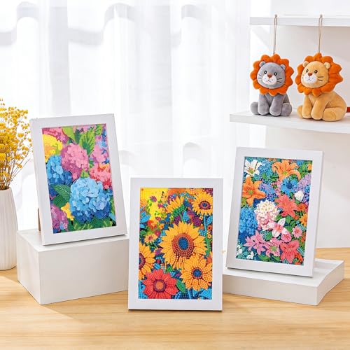 PERFECTSIGHT Cute 5D Diamond Art Kits, Kawaii DIY Painting Art for Adults Teen, 4 Pack Diamond Arts and Crafts Sets, Big Gem Full Drill Diamond Dots for Women (Multicolor Flowers) - style: Multicolor Flowers