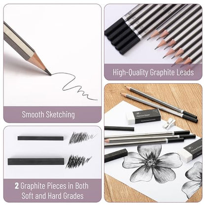 Mr. Pen- Drawing Sketching Pencil Set, 19 pcs, Graphite Pencils (10B-6H) - size: 19 pcs