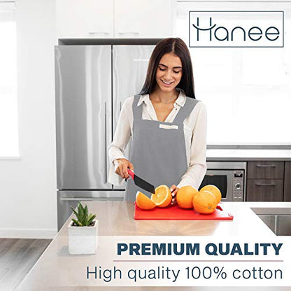 Cotton Aprons for Women and Men | Cross-Back Apron with Pockets - color: Grey